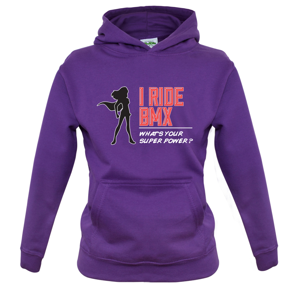 I Ride BMX What's Your Super Power FEMALE Design Kids T Shirt