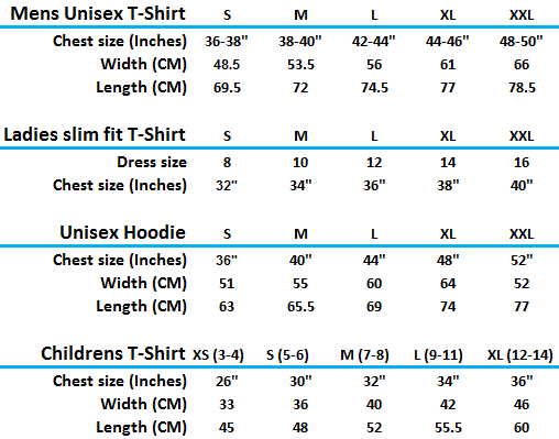 Sizing Guide | Dressdown.co.uk Awesome and Hoodies
