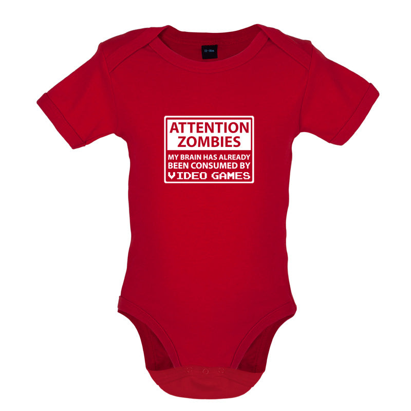 Attention Zombies - Brain Consumed By Video Games Baby T Shirt
