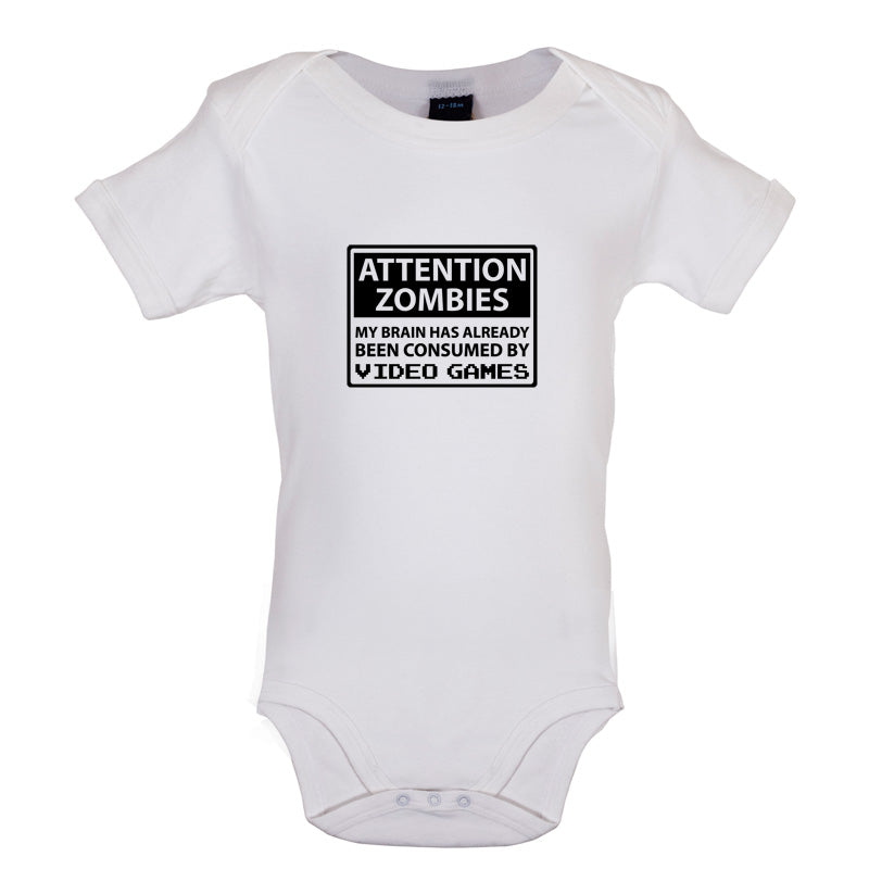 Attention Zombies - Brain Consumed By Video Games Baby T Shirt