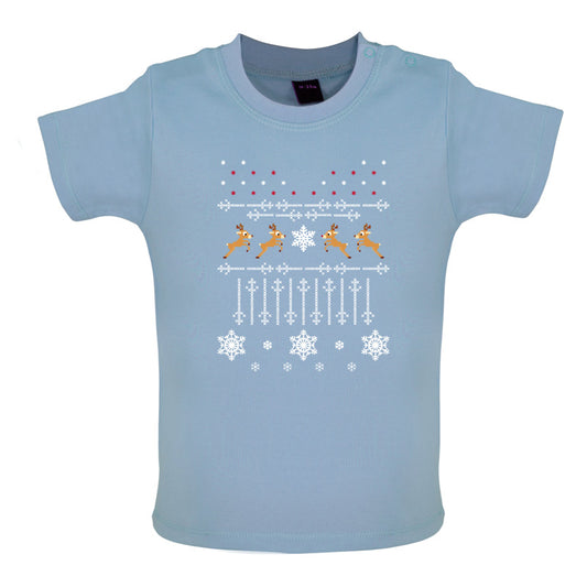 Christmas Reindeer Cross Stitch Baby T Shirt