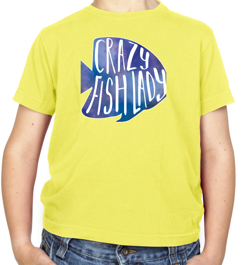 Crazy Fish Lady Kids T Shirt
