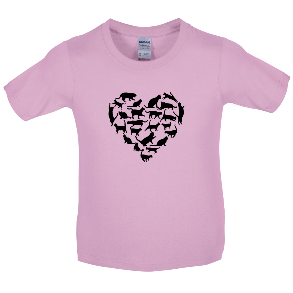 Love Heart Cats Kids T Shirt