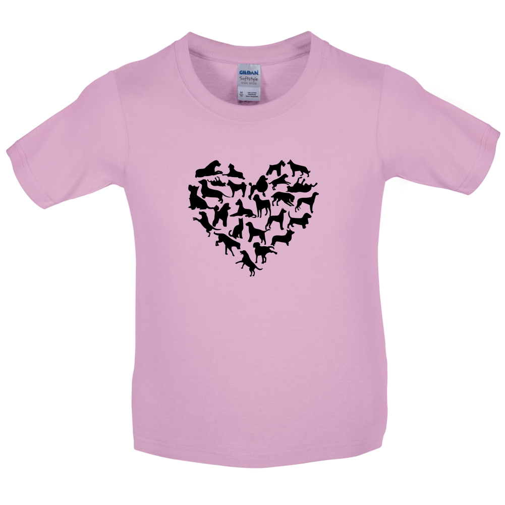 Love Heart Dogs Kids T Shirt