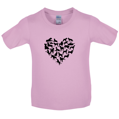 Love Heart Dogs Kids T Shirt