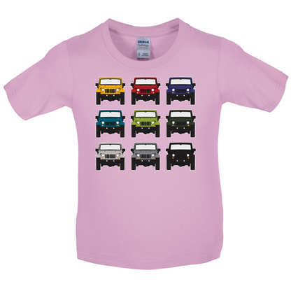 JW 9 Colour Car Grid Kids T Shirt