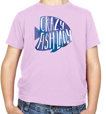Crazy Fish Lady Kids T Shirt