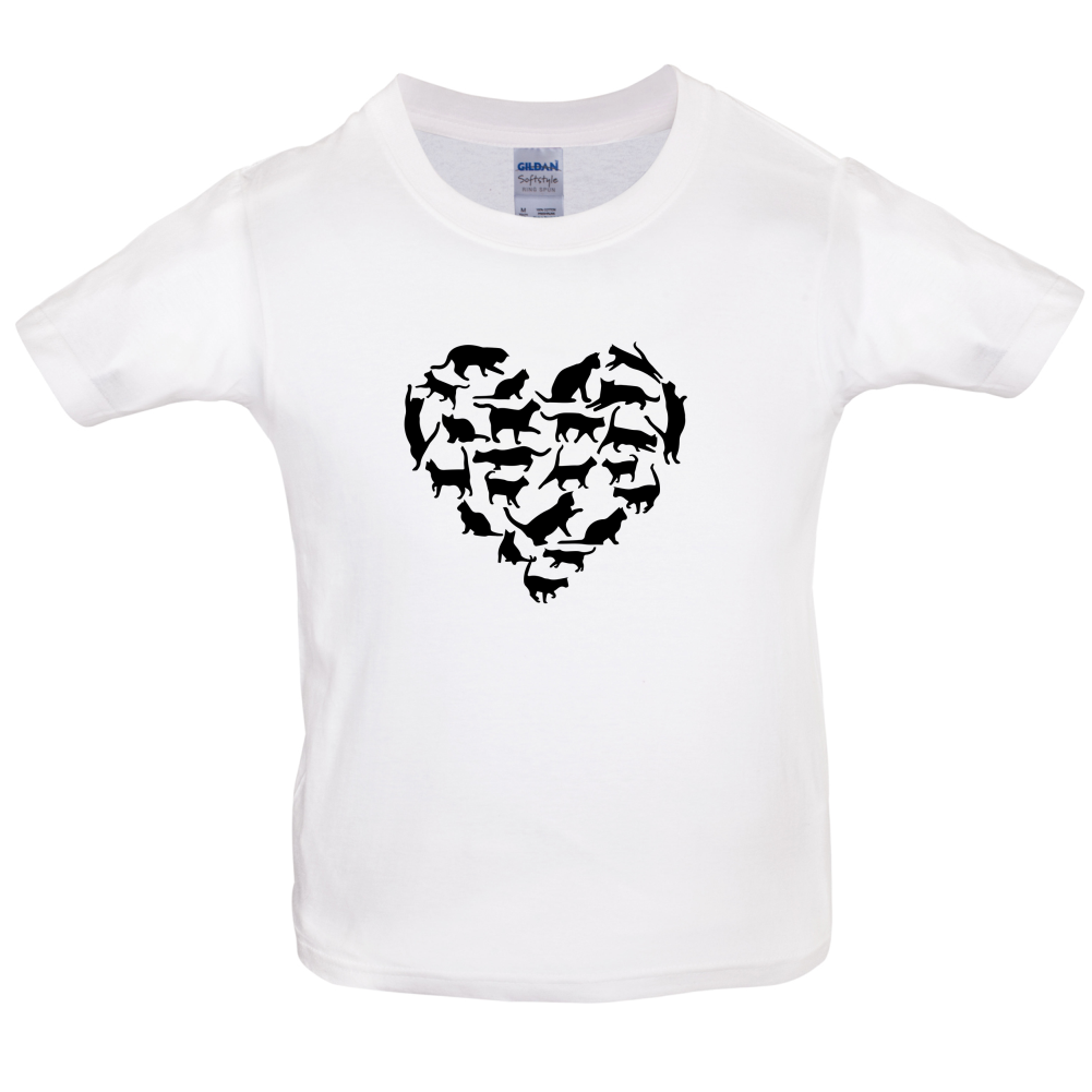 Love Heart Cats Kids T Shirt