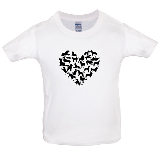 Love Heart Dogs Kids T Shirt