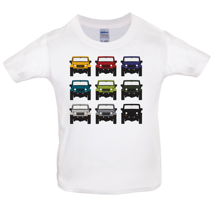 JW 9 Colour Car Grid Kids T Shirt