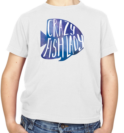 Crazy Fish Lady Kids T Shirt
