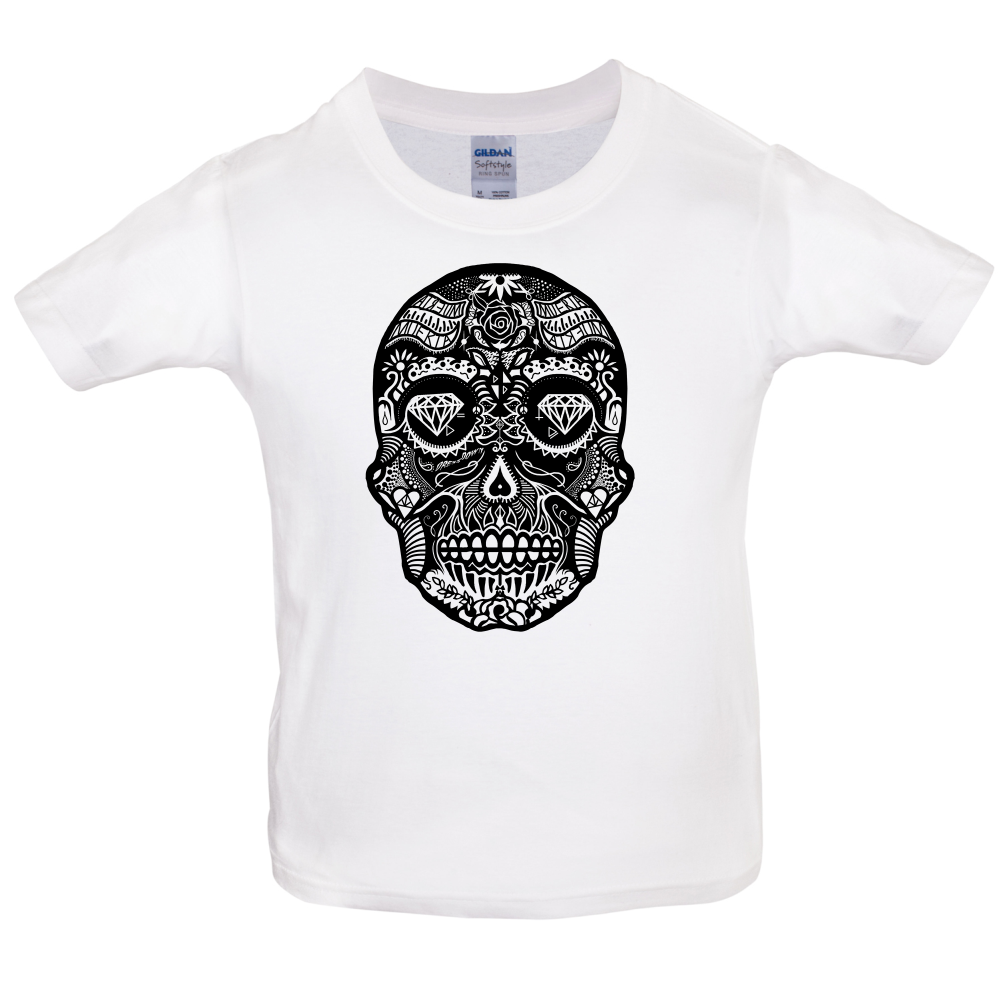 Mexican Sugar Candy Skull Kids T Shirt