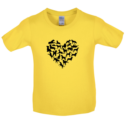 Love Heart Dogs Kids T Shirt
