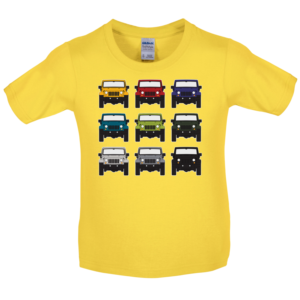 JW 9 Colour Car Grid Kids T Shirt
