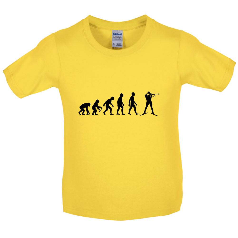 Evolution Of Man Biathlon Kids T Shirt