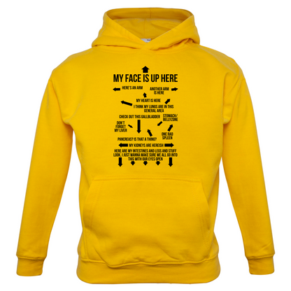 My Face Is Up Here Kids T Shirt