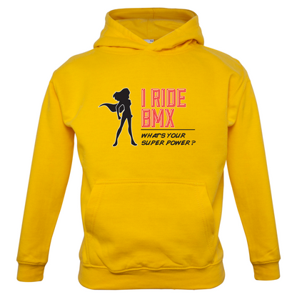 I Ride BMX What's Your Super Power FEMALE Design Kids T Shirt