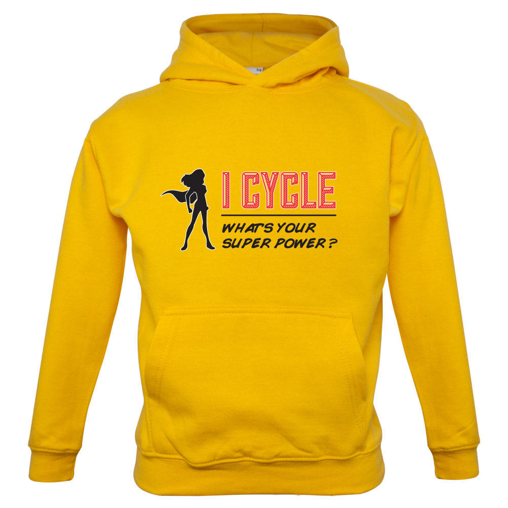 I Cycle What's Your Super Power FEMALE Design Kids T Shirt