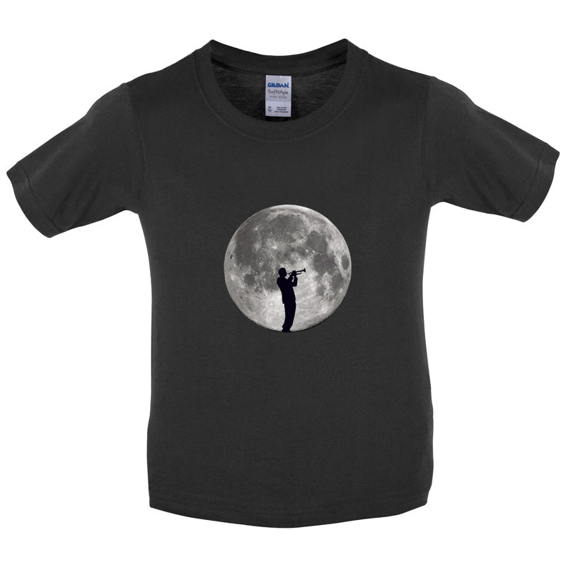 Trumpet Player Moon Kids T Shirt
