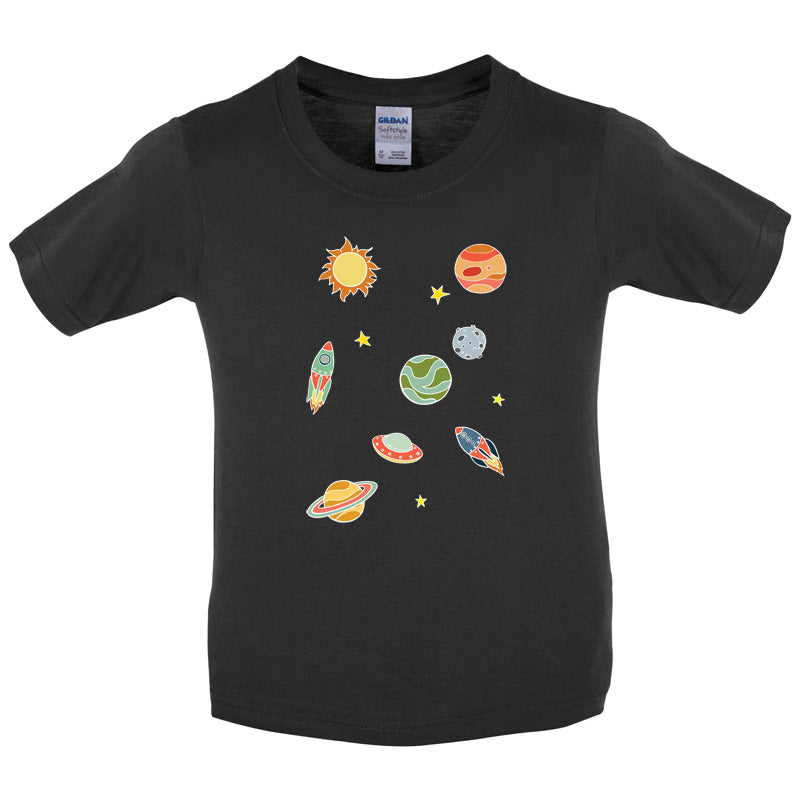Cartoon Space Scene Kids T Shirt