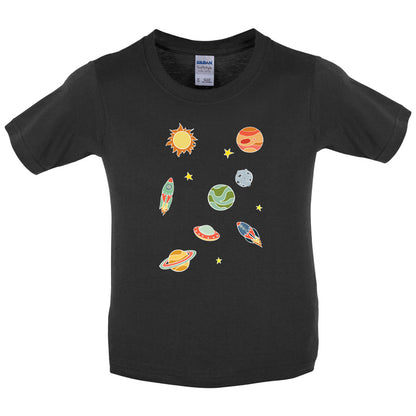 Cartoon Space Scene Kids T Shirt