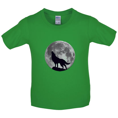 Wolf Moon Silhouette Kids T Shirt