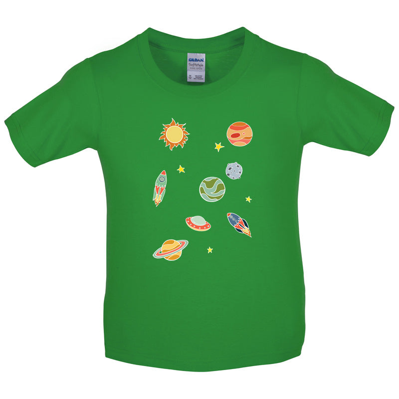 Cartoon Space Scene Kids T Shirt