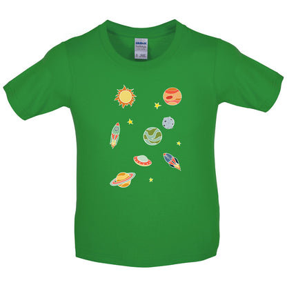 Cartoon Space Scene Kids T Shirt