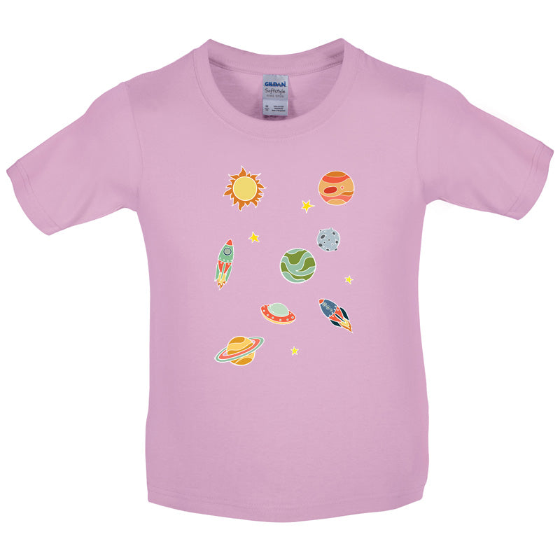 Cartoon Space Scene Kids T Shirt