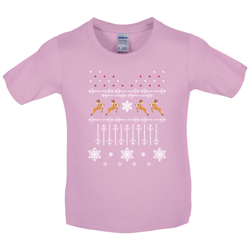 Christmas Reindeer Cross Stitch Kids T Shirt