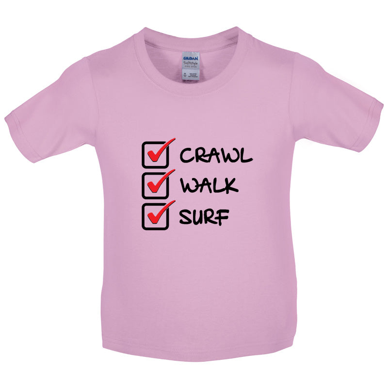 Crawl Walk Surf Kids T Shirt