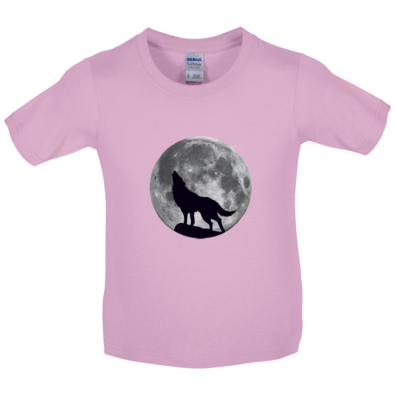 Wolf Moon Silhouette Kids T Shirt