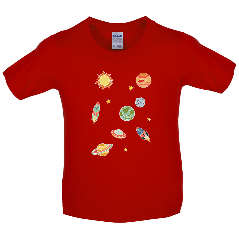 Cartoon Space Scene Kids T Shirt