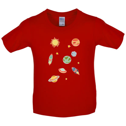 Cartoon Space Scene Kids T Shirt