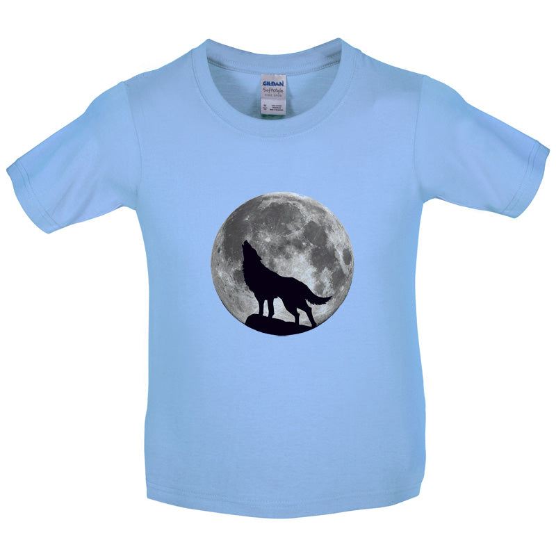 Wolf Moon Silhouette Kids T Shirt