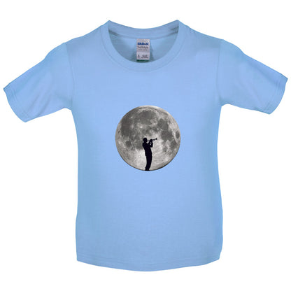 Trumpet Player Moon Kids T Shirt