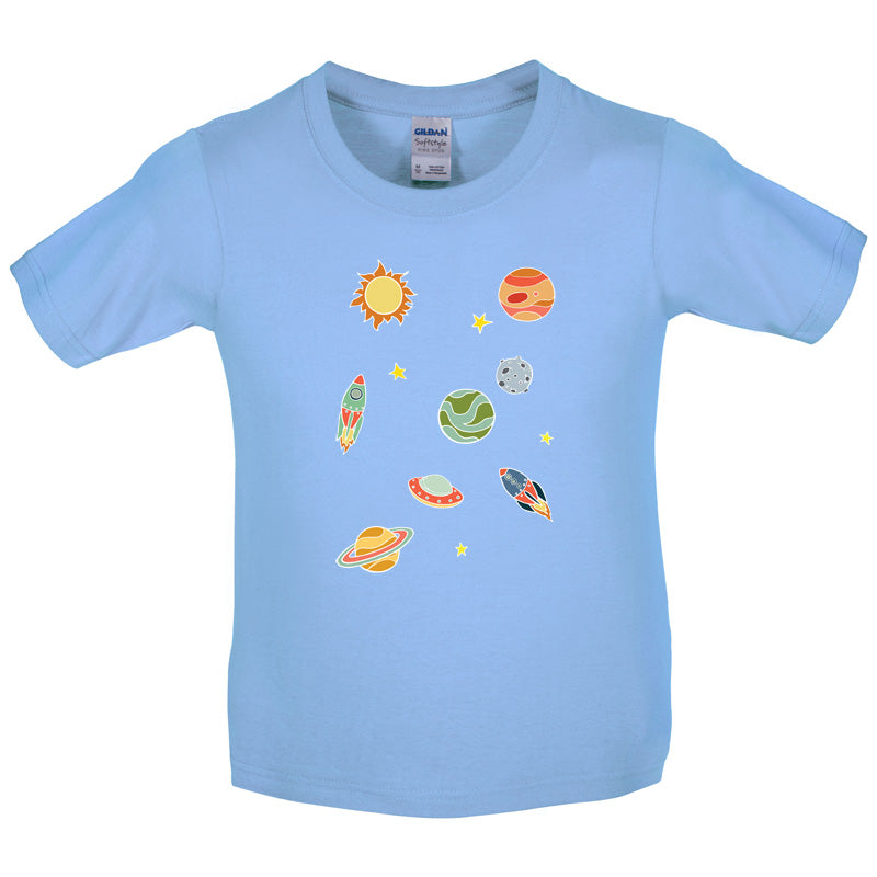 Cartoon Space Scene Kids T Shirt