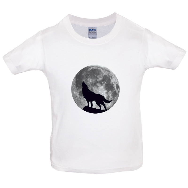 Wolf Moon Silhouette Kids T Shirt