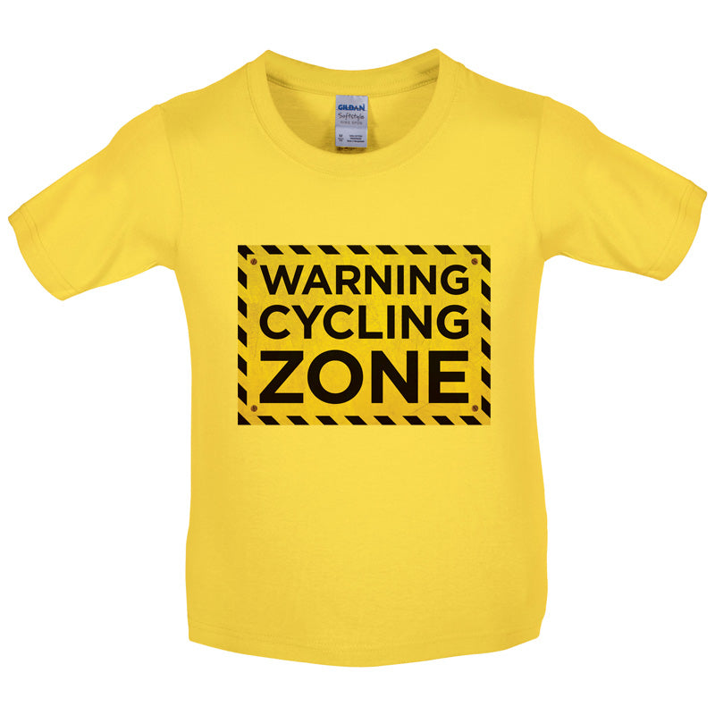 Warning Cycling Zone Kids T Shirt