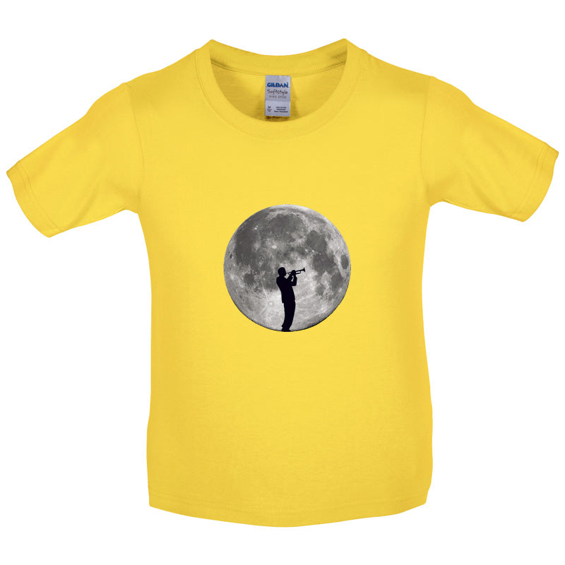 Trumpet Player Moon Kids T Shirt