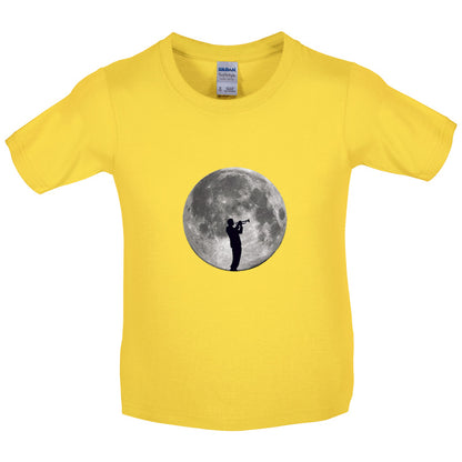Trumpet Player Moon Kids T Shirt