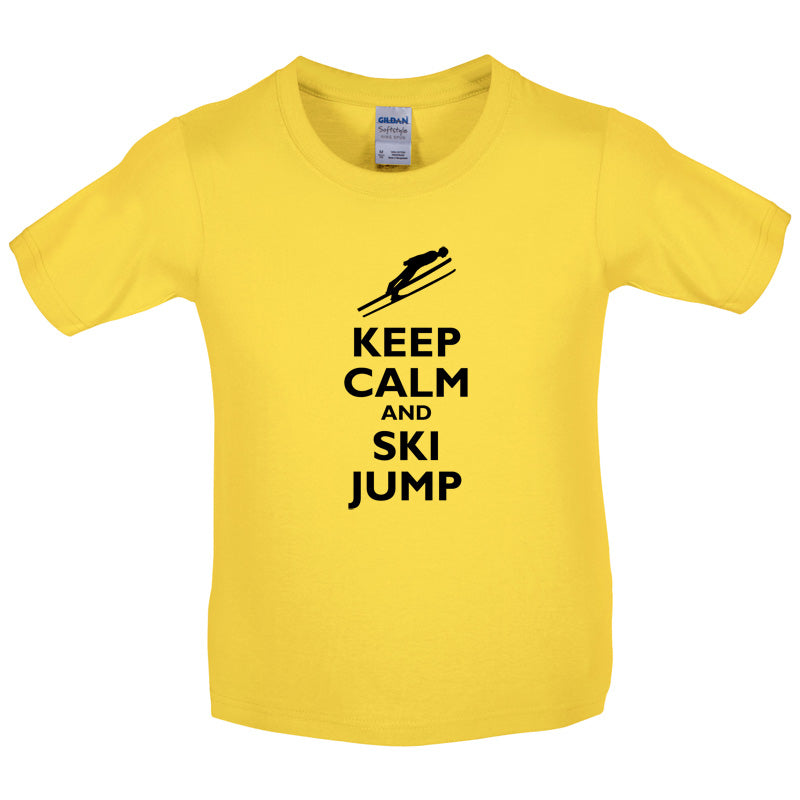Keep Calm and Ski Jump Kids T Shirt