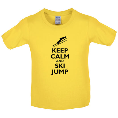 Keep Calm and Ski Jump Kids T Shirt