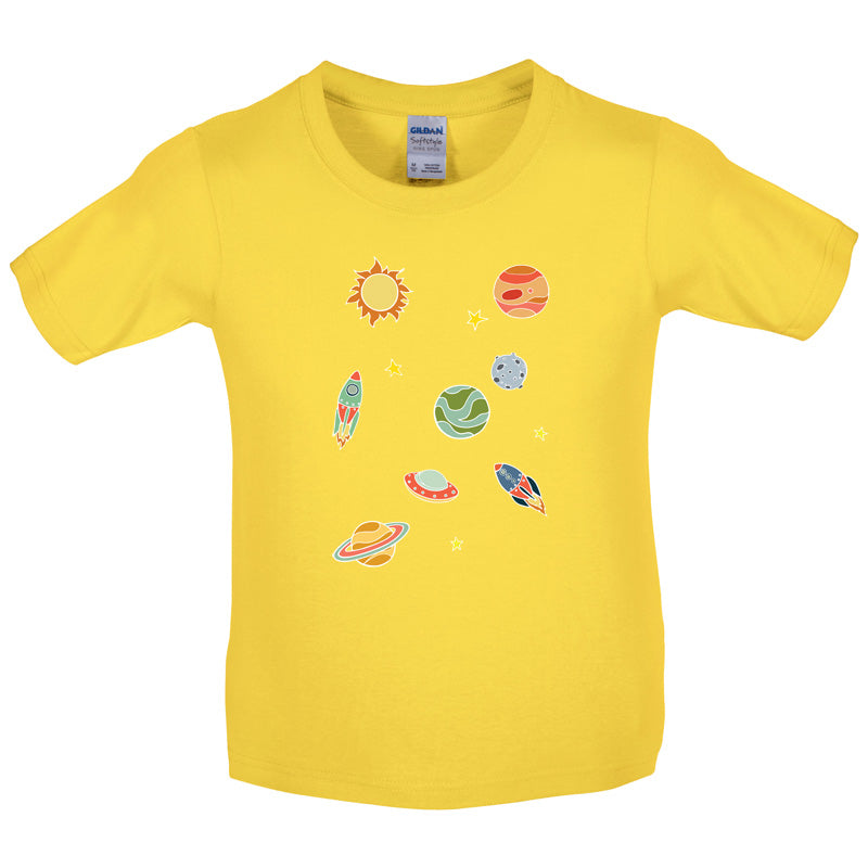 Cartoon Space Scene Kids T Shirt