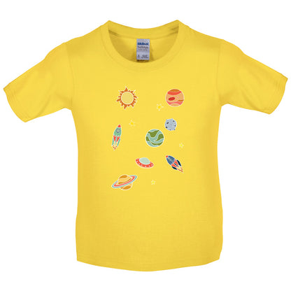 Cartoon Space Scene Kids T Shirt