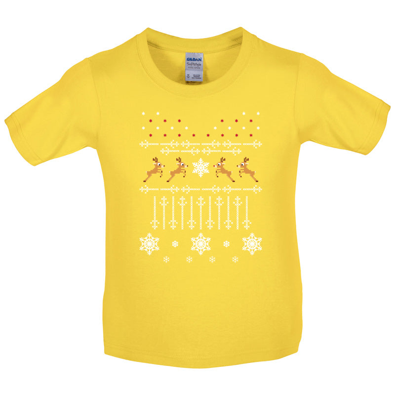 Christmas Reindeer Cross Stitch Kids T Shirt