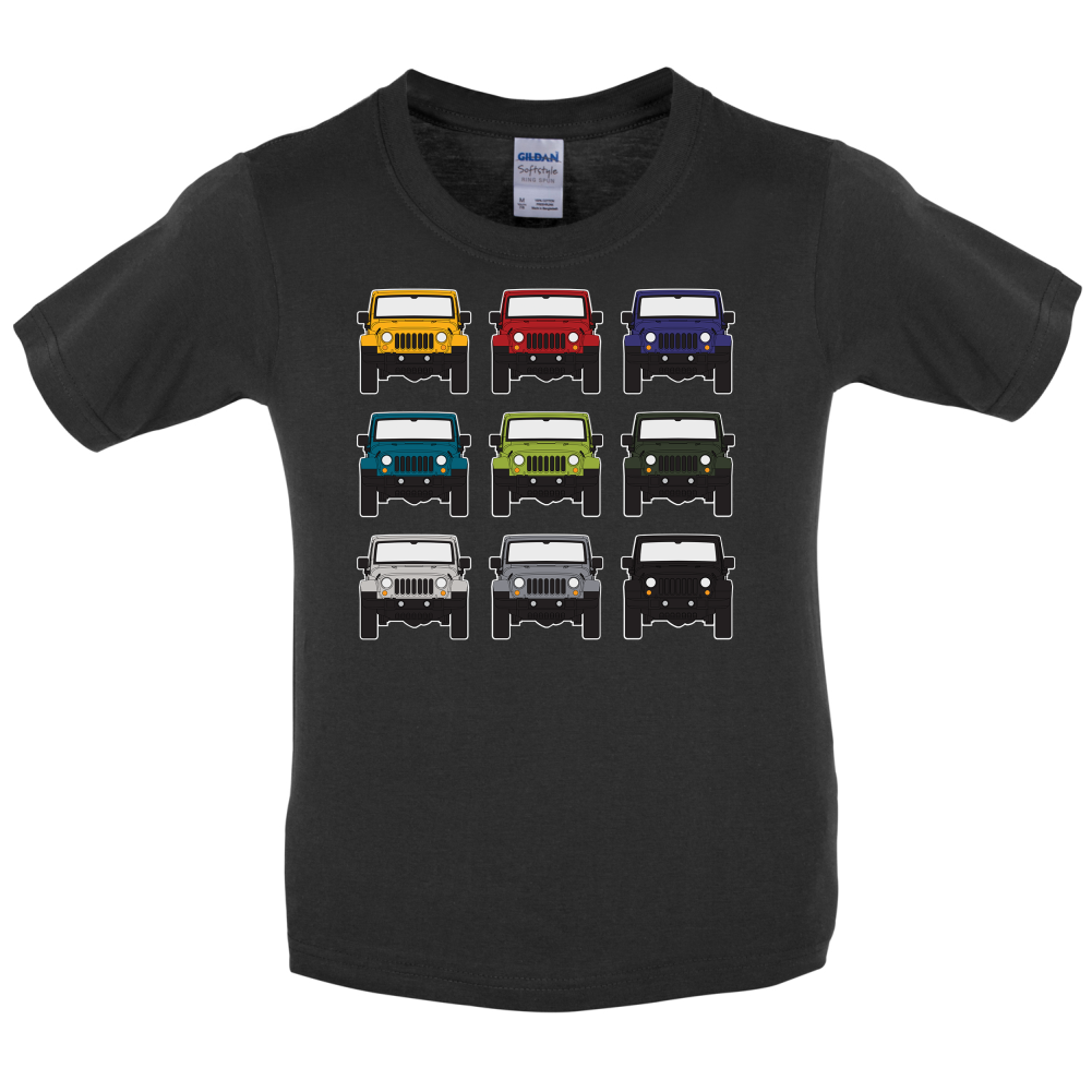 JW 9 Colour Car Grid Kids T Shirt