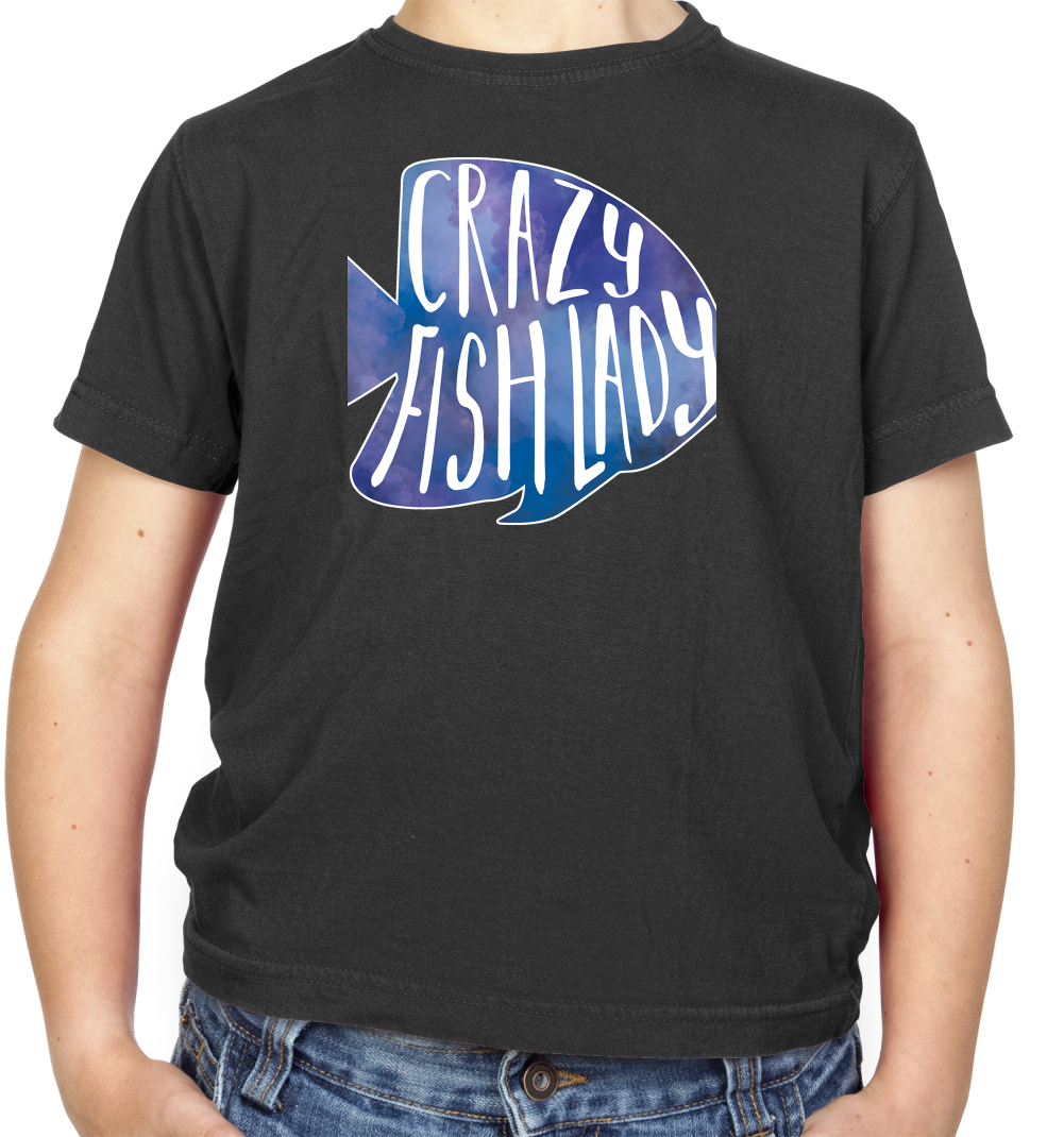 Crazy Fish Lady Kids T Shirt