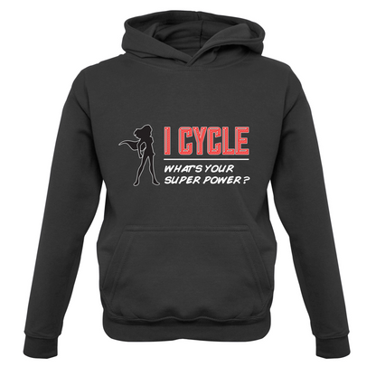 I Cycle What's Your Super Power FEMALE Design Kids T Shirt