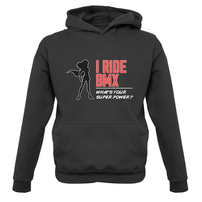 I Ride BMX What's Your Super Power FEMALE Design Kids T Shirt